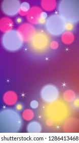 Abstract colorful vertical background with bokeh lights and lens flare. Vector illustration.