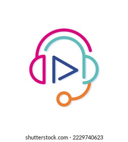 Abstract colorful video start and headphone logo icon. Modern lines with new pop art colors. Bold line clean style template set.