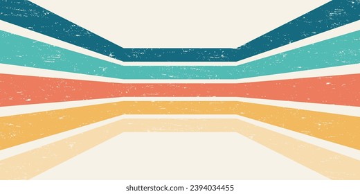 Resumen Colorido vintage 1970 Hippie Retro Minimal fondo de fondo de pared elegante de arcoiris groovy Wavy Line diseño con textura sucia. uso para tela, textil, afiche, banner, decorativo, arte en la pared.