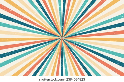 Abstract Colorful vintage 60s and 70s Hippie Retro Minimal stylish Sun and rainbow swirl pattern wallpaper background of rainbow groovy Wavy Line design with dirty texture.