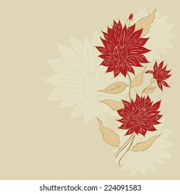 Abstract colorful vintage ornament with flowers and leaves.