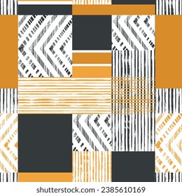 Abstract colorful vintage seamless pattern of geometric shapes and elements for textile design or interior wallpaper vector illustration