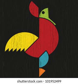 Abstract colorful vintage textured cock rooster. Vector.