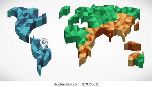 Abstract colorful volume world map with triangles.