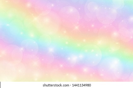 Abstract Colorful Watercolor background and pastel color.The unicorn in pastel sky with rainbow. Cute bright candy background. EPS 10