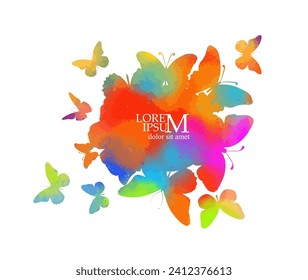 Abstract colorful watercolor butterflies. hand drawing. Not AI. Vector illustration