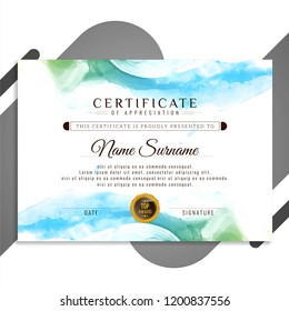 Abstract colorful watercolor certificate template design