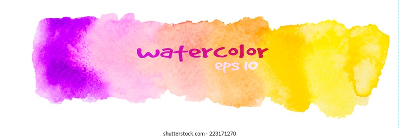 abstract colorful watercolor cloud in shades of lilac and yellow  on white