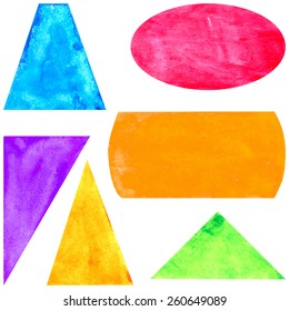Abstract colorful watercolor figures of different geometric shapes