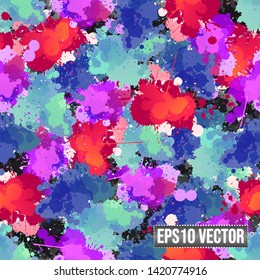 Abstract Colorful Watercolor Paint Splashes Seamless Pattern EPS10 Vector