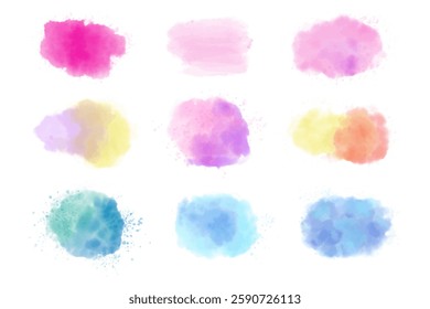 Abstract colorful watercolor paint stains. Rainbow colors watercolor painted spots illustration, graphic design element. Premium gradient text background. Hand drawn Vector illustration