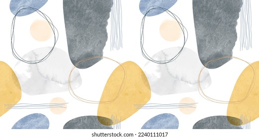 Resumen colorido pintura acuarela sin fisuras. Fondo de arte de pintura acrílica minimalista moderno. Impresión de fondo de pantalla de formas geométricas hechas a mano, textura creativa de pincel.