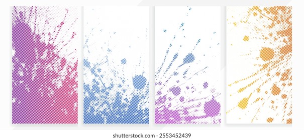 Abstract colorful watercolor splash paint halftone pattern grunge effect texture set Wall paint texture, Dust and scratches design,  Abstract halftone vector illustration