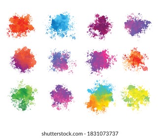 abstract colorful watercolor splatters set of twelve