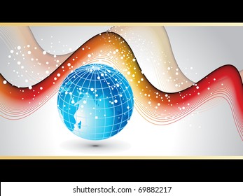 abstract colorful wave background with blue globe, illustration