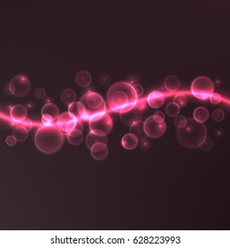 Abstract colorful wave background with bokeh and lights. Design for ads, website, banners and posters. Realistic vector illustration on dark background.