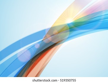Abstract colorful wave background. Bright shining sun. Summer or spring background. Wave background with light effects. Vector illustration
