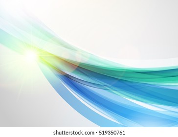 Abstract colorful wave background. Bright shining sun. Summer or spring background. Wave background with light effects. Vector illustration