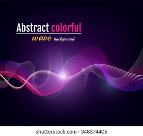 Abstract colorful wave background. Moving Colorful Lines on the black Background for Poster, Flyer, Cover, Presentation. Vector version in pink and purple color.