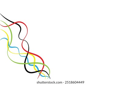 Abstract colorful wave background with Olympics ring colors. sport concept, multicolor striped frame, copy space for your text. Abstract curly line with Olympic color. Vector illustration.Eps file 92.