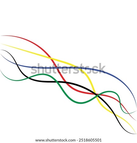 Abstract colorful wave background with Olympics ring colors. sport concept, multicolor striped frame, copy space for your text. Abstract curly line with Olympic color. Vector illustration.Eps file 83.
