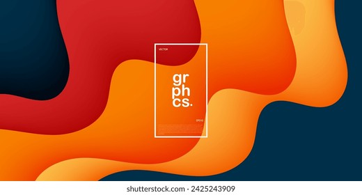 Abstract colorful wave background with solid color yellow orange red blue and black on background. Eps10 vector