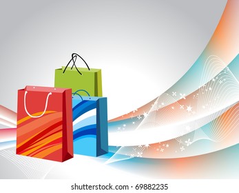 fondo de onda colorido abstracto con tres bolsas de compra