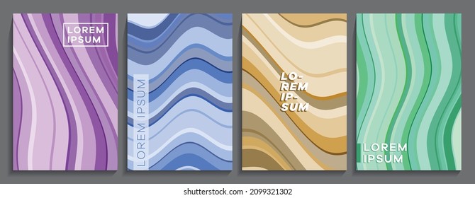 Abstract Colorful Wave Cover Vector Illustration. Wavy Geometric Designs. Collection of Templates for Brochures, Posters, Covers, Notebooks, Magazines, Banners, Flyers and Cards.