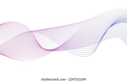 Abstract colorful wave element for design. Digital frequency track equalizer. Stylized line art background.Vector illustration.Wave with lines created using blend tool.Curved wavy line, smooth stripe