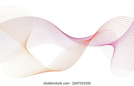 Abstract colorful wave element for design. Digital frequency track equalizer. Stylized line art background.Vector illustration.Wave with lines created using blend tool.Curved wavy line, smooth stripe