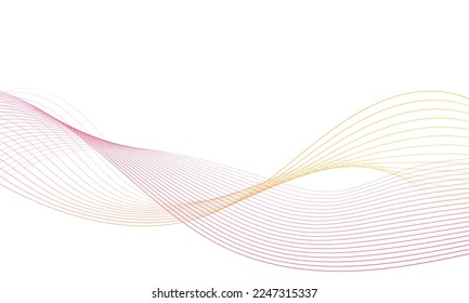 Abstract colorful wave element for design. Digital frequency track equalizer. Stylized line art background.Vector illustration.Wave with lines created using blend tool.Curved wavy line, smooth stripe