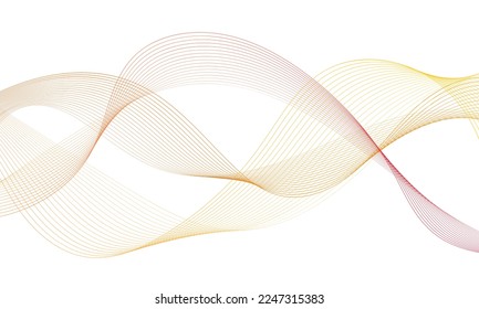 Abstract colorful wave element for design. Digital frequency track equalizer. Stylized line art background.Vector illustration.Wave with lines created using blend tool.Curved wavy line, smooth stripe