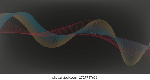 Elemento de onda colorida abstrato para design. Equalizador de faixa de frequência digital. Plano de fundo da arte estilizada em linha.Ilustração vetorial.Onda com linhas criadas usando a ferramenta de mistura.Linha ondulada curva, listras suaves