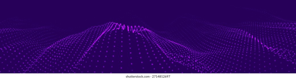 An abstract colorful wave of glowing dots that creates the illusion of moving waves on a dark background. The visualization resembles a dynamic vector 3D wave that combines technology, art of the future