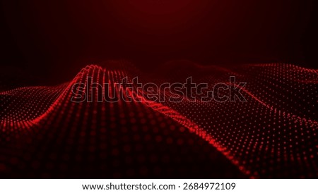 An abstract colorful wave of glowing dots that creates the illusion of moving waves on a dark background. The visualization resembles a dynamic vector 3D wave that combines technology, art of the futu