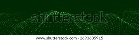 An abstract colorful wave of glowing dots that creates the illusion of moving waves on a dark background. The visualization resembles a dynamic vector 3D wave that combines technology, art of the futu