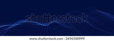 An abstract colorful wave of glowing dots that creates the illusion of moving waves on a dark background. The visualization resembles a dynamic vector 3D wave that combines technology, art of the futu