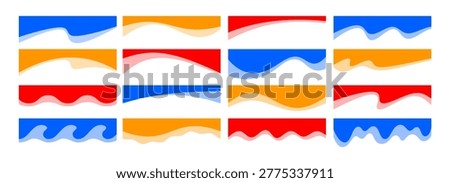 Abstract colorful wave headers. Modern fluid shape website backgrounds, flat vector liquid curve borders, wavy dividers and overlapping graphic elements