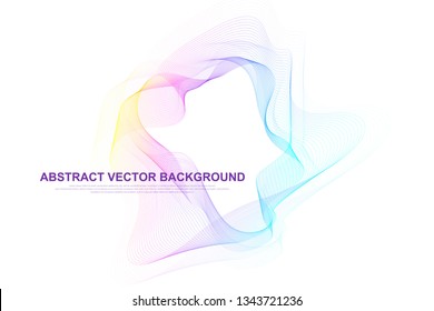 Abstract colorful wave lines background. Circular wireframe mesh logo element. Geometric template for your design brochure, flyer, report, website, banner. Vector illustration.