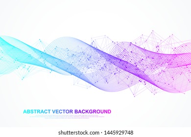 Abstract colorful wave lines background. Dynamic particles sound wave flowing abstract background. Geometric template for your design brochure, flyer, report, website, banner. Vector illustration.