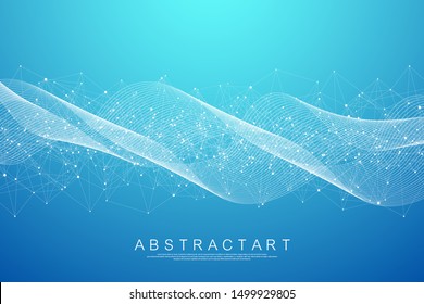 Abstract colorful wave lines background. Dynamic particles sound wave flowing abstract background. Geometric template for your design brochure, flyer, report, website, banner. Vector illustration