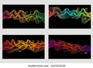Abstract colorful wave lines background.
Big set. Vector abstract colored line art. Bright poster with dynamic waves. Colorful banner template. Vector illustration.