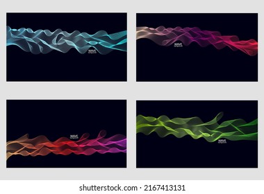 Resumen del fondo de las líneas de onda coloridas.
Gran conjunto. Arte de línea de color abstracto vectorial. Afiche luminoso con ondas dinámicas. Colorida plantilla de banner. Ilustración vectorial.