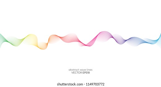 Abstract colorful wave lines flowing isolated on white background for vector design elements in concept of sound, music, technology, science.