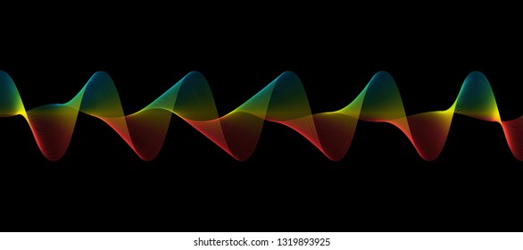 Abstract colorful wave lines flowing isolated on black background for vector design elements