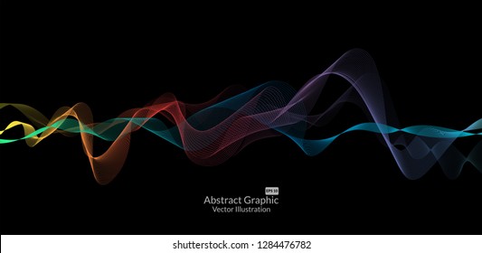 Abstract colorful wave lines on black background for elements in concept business presentation, Brochure, Flyer, Science, Technology. Vector illustration