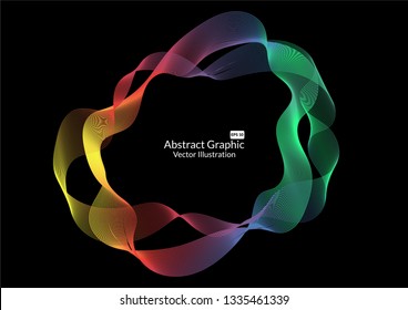 Abstract colorful wave lines on black background for elements in concept business presentation, Brochure, Flyer, Science, Technology. Vector illustration