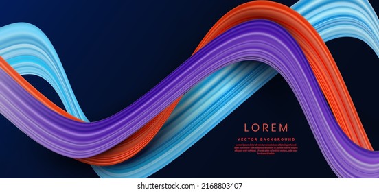 Abstract colorful wave lines on dark blue background. You can use for ad, poster, template, business presentation. Vector illustration
