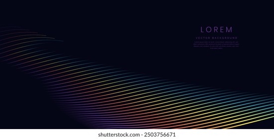 Abstract colorful wave lines on dark blue background. You can use for ad, poster, template, business presentation. Vector illustration