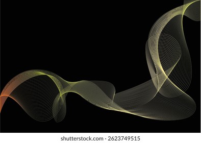 Abstract colorful wave lines on white background. Smooth flowing gradient curves in rich gold, brass, ecru and malachite green tones. Modern digital art for backgrounds, presentations, and designs.